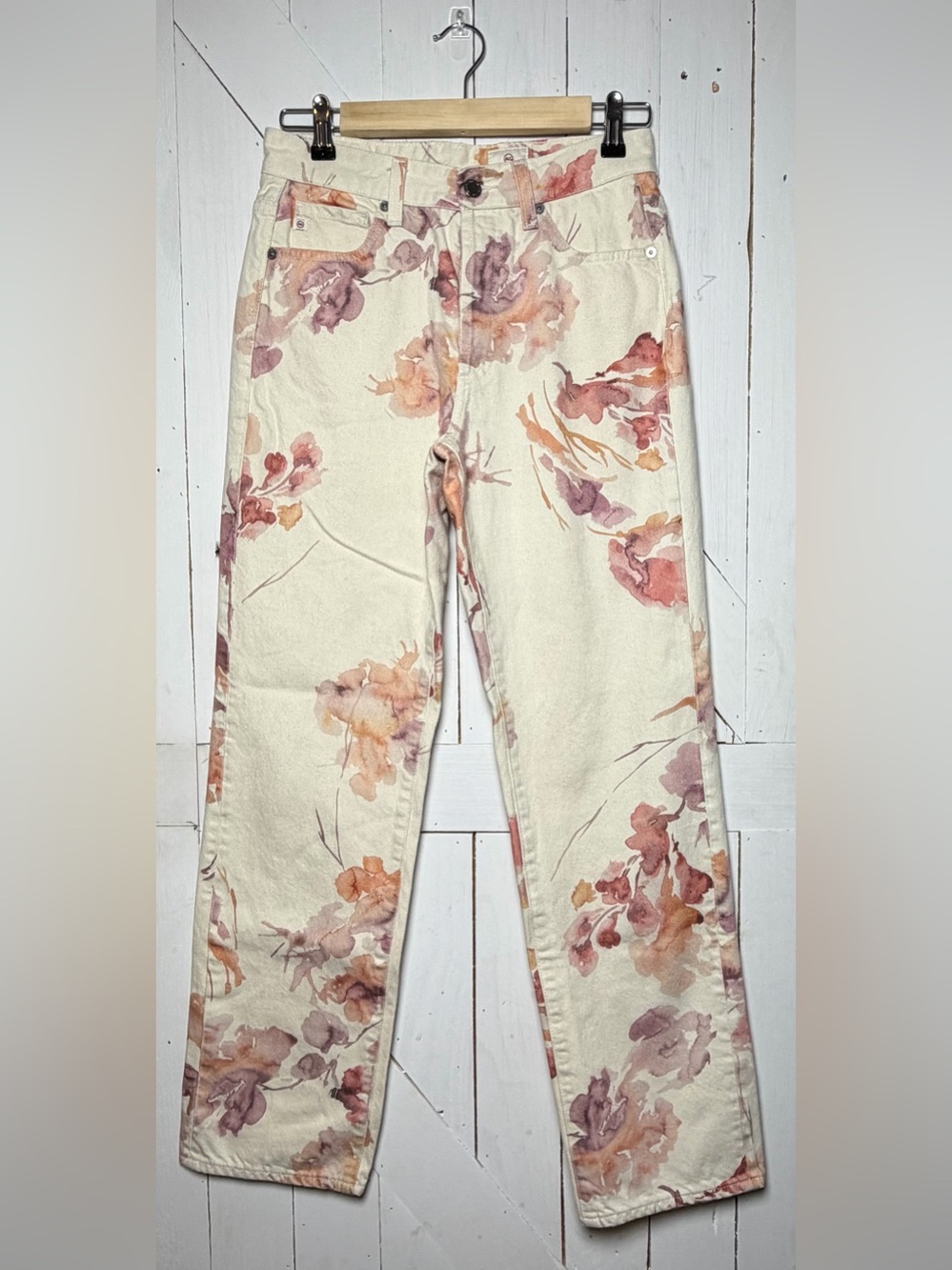 AG Adriano Goldschmied Alexxis Floral High Rise Straight Jeans 27R